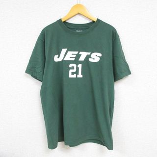 リーボック(Reebok)のXL★古着 リーボック REEBOK 半袖 ブランド Tシャツ メンズ NFL ニューヨークジェッツ ラーケントムリンソン 21 コットン クルーネック 緑 グリーン アメフト スーパーボウル 23aug21 中古(Tシャツ/カットソー(半袖/袖なし))