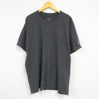 チャンピオン(Champion)のXL★古着 チャンピオン Champion 半袖 ブランド Tシャツ メンズ ワンポイントロゴ クルーネック 濃グレー 霜降り 23aug21 中古(Tシャツ/カットソー(半袖/袖なし))