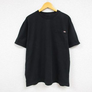 ディッキーズ(Dickies)のXL★古着 ディッキーズ Dickies 半袖 ブランド Tシャツ メンズ ワンポイントロゴ 胸ポケット付き 鹿の子 大きいサイズ コットン クルーネック 黒 ブラック 23aug21 中古(Tシャツ/カットソー(半袖/袖なし))