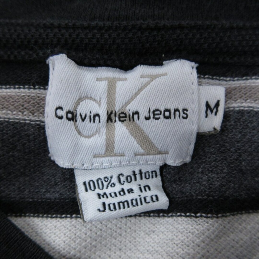 ck Calvin Klein(シーケーカルバンクライン)のL★古着 カルバンクライン Calvin Klein 半袖 ブランド Tシャツ メンズ ワンポイントロゴ コットン Vネック 黒他 ブラック ボーダー 23aug21 中古 メンズのトップス(Tシャツ/カットソー(半袖/袖なし))の商品写真