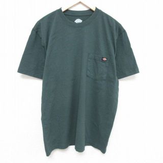 ディッキーズ(Dickies)のXL★古着 ディッキーズ Dickies 半袖 ブランド Tシャツ メンズ ワンポイントロゴ 胸ポケット付き コットン クルーネック 濃緑 グリーン 23aug21 中古(Tシャツ/カットソー(半袖/袖なし))