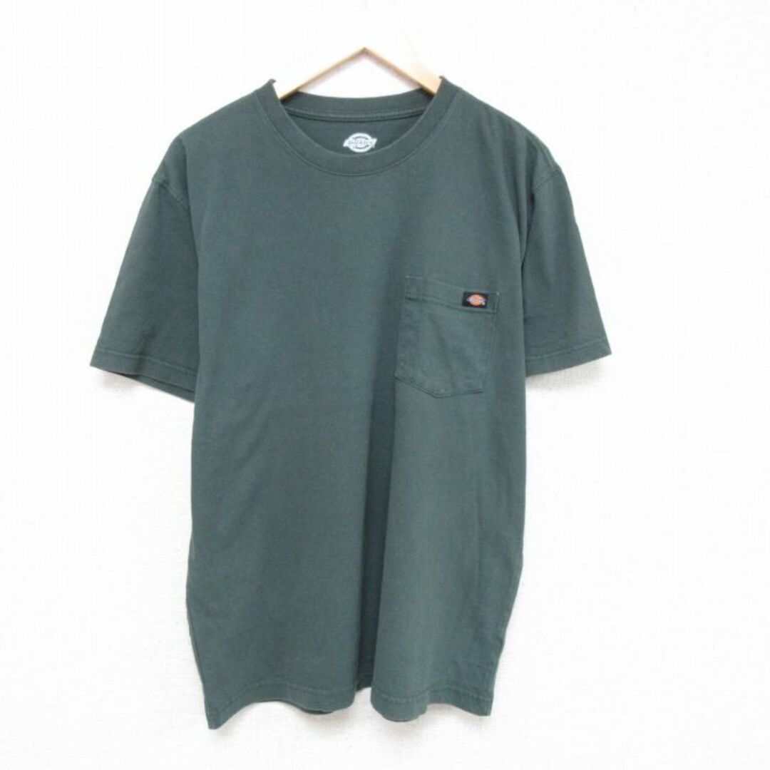 Dickies(ディッキーズ)のXL★古着 ディッキーズ Dickies 半袖 ブランド Tシャツ メンズ ワンポイントロゴ 胸ポケット付き 大きいサイズ コットン クルーネック 濃緑 グリーン 23aug21 中古 メンズのトップス(Tシャツ/カットソー(半袖/袖なし))の商品写真