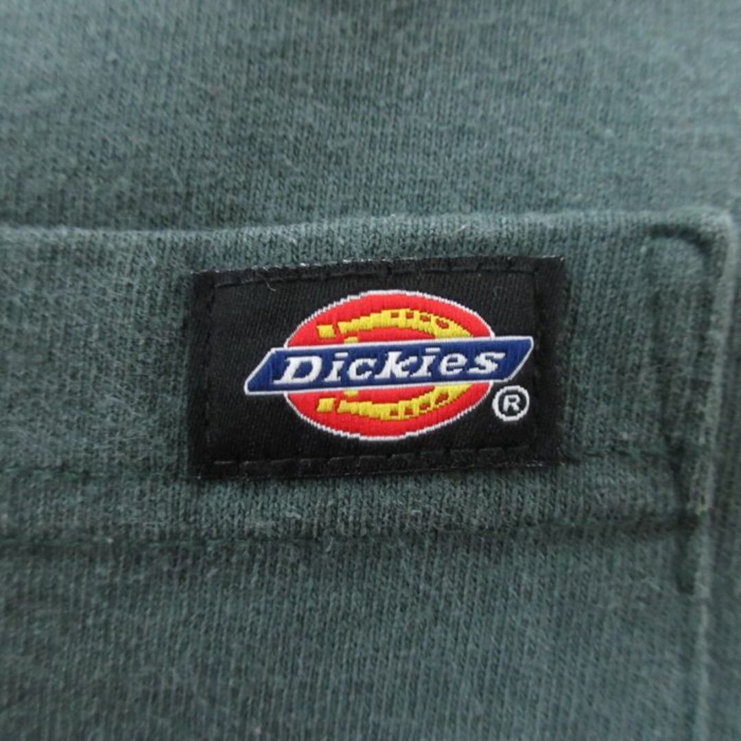 Dickies(ディッキーズ)のXL★古着 ディッキーズ Dickies 半袖 ブランド Tシャツ メンズ ワンポイントロゴ 胸ポケット付き 大きいサイズ コットン クルーネック 濃緑 グリーン 23aug21 中古 メンズのトップス(Tシャツ/カットソー(半袖/袖なし))の商品写真