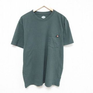 ディッキーズ(Dickies)のXL★古着 ディッキーズ Dickies 半袖 ブランド Tシャツ メンズ ワンポイントロゴ 胸ポケット付き 大きいサイズ コットン クルーネック 濃緑 グリーン 23aug21 中古(Tシャツ/カットソー(半袖/袖なし))