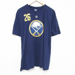 リーボック(Reebok)のXL★古着 リーボック REEBOK 半袖 ブランド Tシャツ メンズ NHL バッファローセイバーズ マットモールソン 26 大きいサイズ ロング丈 コットン クルーネック 紺 ネイビー アイスホッケー 23aug21 中古(Tシャツ/カットソー(半袖/袖なし))