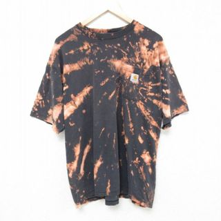 カーハートダブリューアイピー(Charhartt WIP)のXL★古着 カーハート Carhartt 半袖 ブランド Tシャツ メンズ ワンポイントロゴ 胸ポケット付き 大きいサイズ コットン クルーネック 黒他 ブラック ブリーチ加工 23aug22 中古(Tシャツ/カットソー(半袖/袖なし))