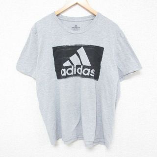 アディダス(adidas)のXL★古着 アディダス adidas 半袖 ブランド Tシャツ メンズ ビックロゴ 大きいサイズ コットン クルーネック グレー 霜降り 23aug22 中古(Tシャツ/カットソー(半袖/袖なし))