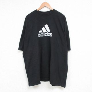 アディダス(adidas)のXL★古着 アディダス adidas 半袖 ブランド Tシャツ メンズ ビッグロゴ 大きいサイズ コットン クルーネック 黒 ブラック 23aug23 中古(Tシャツ/カットソー(半袖/袖なし))