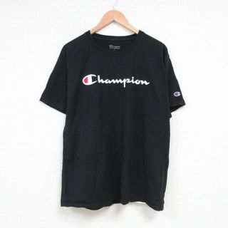 チャンピオン(Champion)のL★古着 チャンピオン Champion 半袖 ブランド Tシャツ メンズ ビッグロゴ コットン クルーネック 黒 ブラック 23aug23 中古(Tシャツ/カットソー(半袖/袖なし))