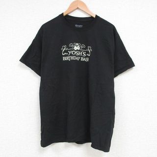 チャンピオン(Champion)のL★古着 チャンピオン Champion 半袖 ブランド Tシャツ メンズ BIRTHDAY BASH コットン クルーネック 黒 ブラック 23aug23 中古(Tシャツ/カットソー(半袖/袖なし))