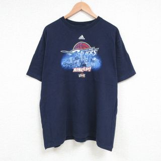 アディダス(adidas)のXL★古着 アディダス adidas 半袖 ブランド Tシャツ メンズ NBA クリーブランドキャバリアーズ コットン クルーネック 濃紺 ネイビー バスケットボール 23aug23 中古(Tシャツ/カットソー(半袖/袖なし))