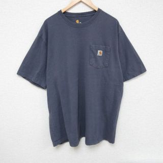 カーハートダブリューアイピー(Charhartt WIP)のXL★古着 カーハート Carhartt 半袖 ブランド Tシャツ メンズ ワンポイントロゴ 胸ポケット付き 大きいサイズ コットン クルーネック グレー 23aug24 中古(Tシャツ/カットソー(半袖/袖なし))