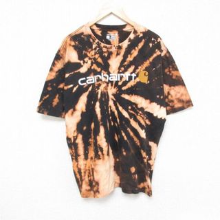 カーハートダブリューアイピー(Charhartt WIP)のXL★古着 カーハート Carhartt 半袖 ブランド Tシャツ メンズ ビッグロゴ 大きいサイズ クルーネック 黒他 ブラック ブリーチ加工 23aug24 中古(Tシャツ/カットソー(半袖/袖なし))