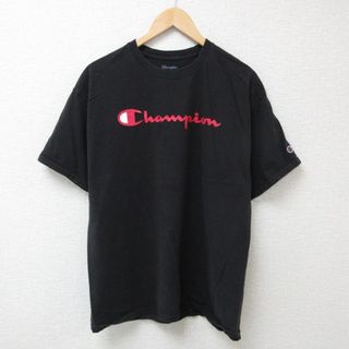 チャンピオン(Champion)のL★古着 チャンピオン Champion 半袖 ブランド Tシャツ メンズ ビッグロゴ クルーネック 黒 ブラック 23aug23 中古(Tシャツ/カットソー(半袖/袖なし))