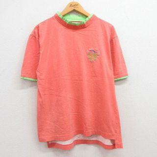 L★古着 半袖 ビンテージ Tシャツ メンズ 90年代 90s WEEKENDS モックネック ハイネック ピンク系 23aug21 中古(Tシャツ/カットソー(半袖/袖なし))