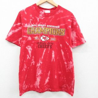 L★古着 半袖 ビンテージ Tシャツ メンズ 00年代 00s NFL カンザスシティチーフス コットン クルーネック 赤他 レッド ブリーチ加工 アメフト スーパーボウル 23aug21 中古(Tシャツ/カットソー(半袖/袖なし))