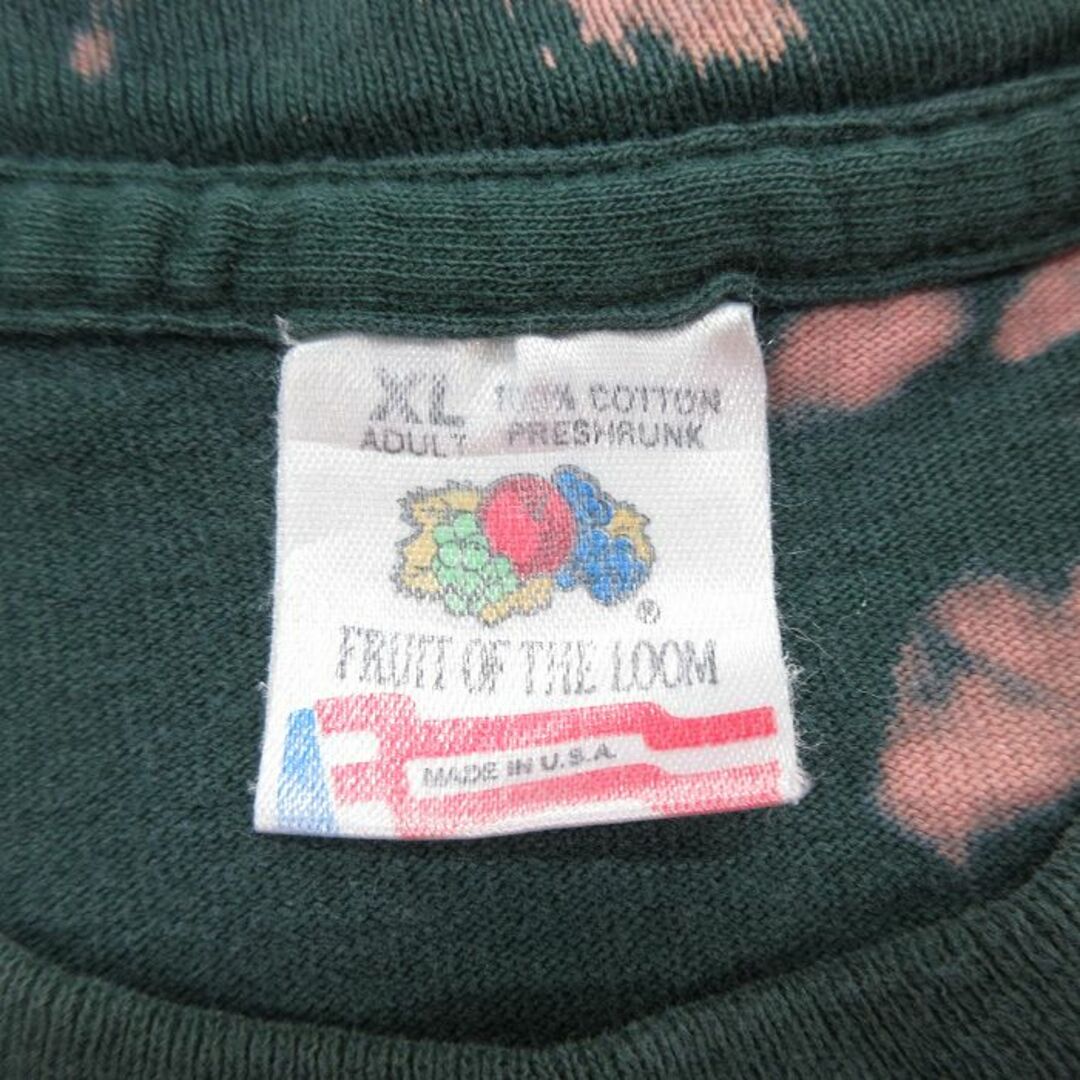 FRUIT OF THE LOOM(フルーツオブザルーム)のXL★古着 フルーツオブザルーム 半袖 ビンテージ Tシャツ メンズ 90年代 90s GOD メッセージ 大きいサイズ コットン クルーネック USA製 緑他 グリーン ブリーチ加工 23aug21 中古 メンズのトップス(Tシャツ/カットソー(半袖/袖なし))の商品写真