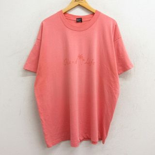 XL★古着 半袖 ビンテージ Tシャツ メンズ 90年代 90s アイランド ヤシの木 大きいサイズ クルーネック USA製 薄オレンジ 23aug21 中古(Tシャツ/カットソー(半袖/袖なし))