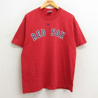 マジェスティック(Majestic)のL★古着 マジェスティック 半袖 ビンテージ Tシャツ メンズ 00年代 00s MLB ボストンレッドソックス マイクヤストレムスキー 8 クルーネック 赤 レッド メジャーリーグ ベースボール 野球 23aug21 中古(Tシャツ/カットソー(半袖/袖なし))