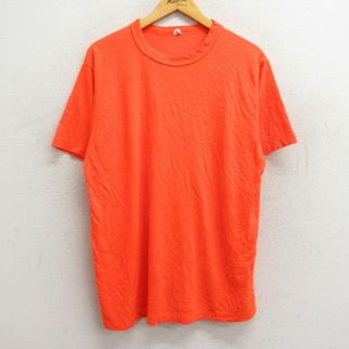 XL★古着 半袖 ビンテージ Tシャツ メンズ 80年代 80s 無地 大きいサイズ コットン クルーネック USA製 オレンジ 23aug21 中古(Tシャツ/カットソー(半袖/袖なし))