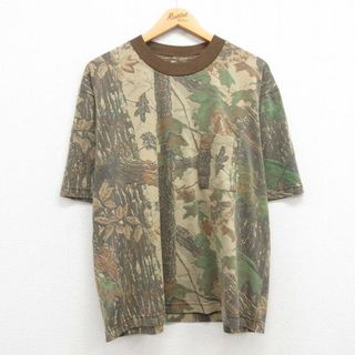 XL★古着 半袖 ビンテージ Tシャツ メンズ 00年代 00s リアルツリー 胸ポケット付き クルーネック 茶他 ブラウン 迷彩 23aug21 中古(Tシャツ/カットソー(半袖/袖なし))