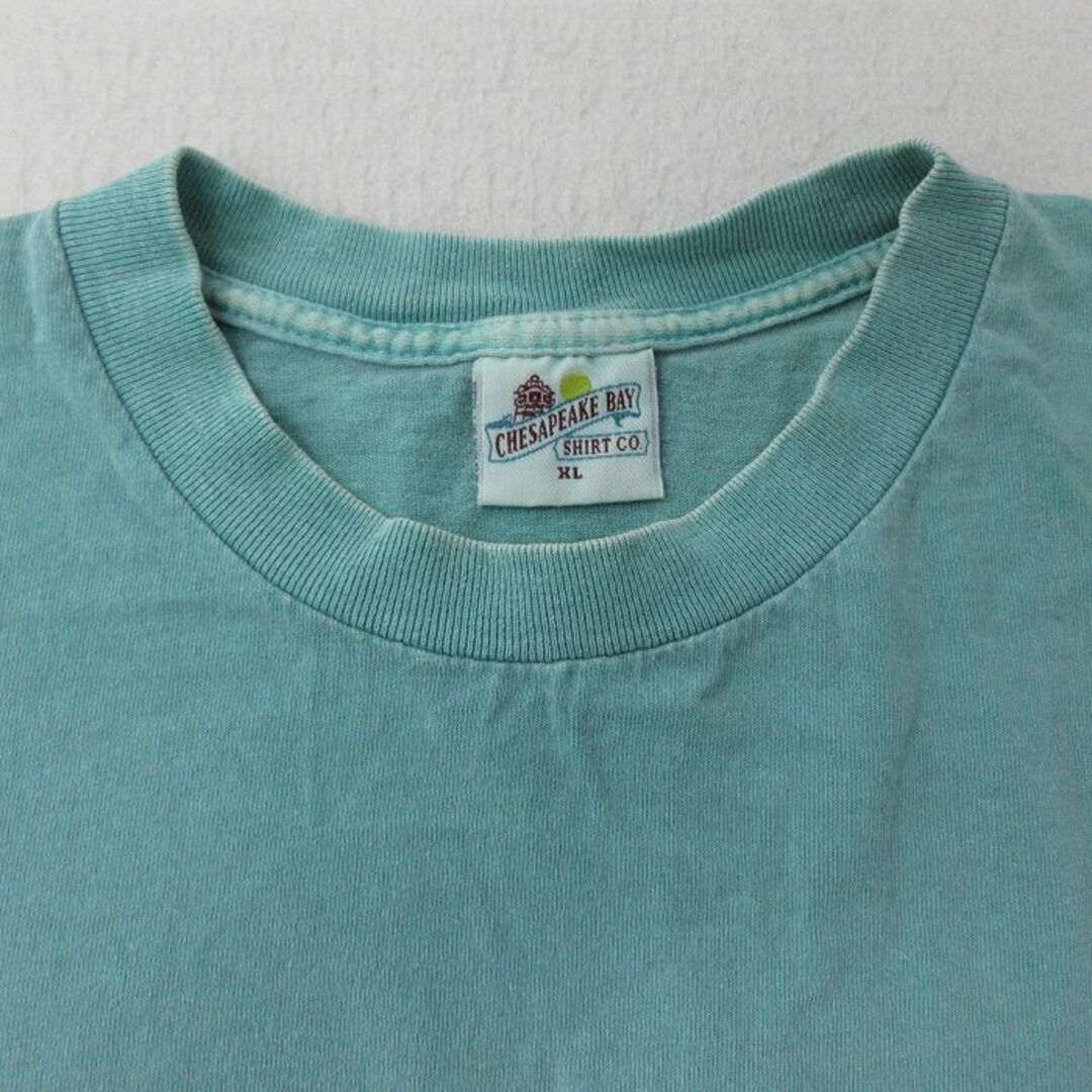 XL★古着 半袖 ビンテージ Tシャツ メンズ 90年代 90s サメ OCEANDIVERS 刺繍 大きいサイズ コットン クルーネック 薄緑 グリーン 23aug22 中古 メンズのトップス(Tシャツ/カットソー(半袖/袖なし))の商品写真