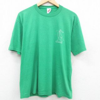 XL★古着 ジャージーズ 半袖 ビンテージ Tシャツ メンズ 80年代 80s ヨット THE HAMPTONS クルーネック 緑 グリーン 23aug22 中古(Tシャツ/カットソー(半袖/袖なし))