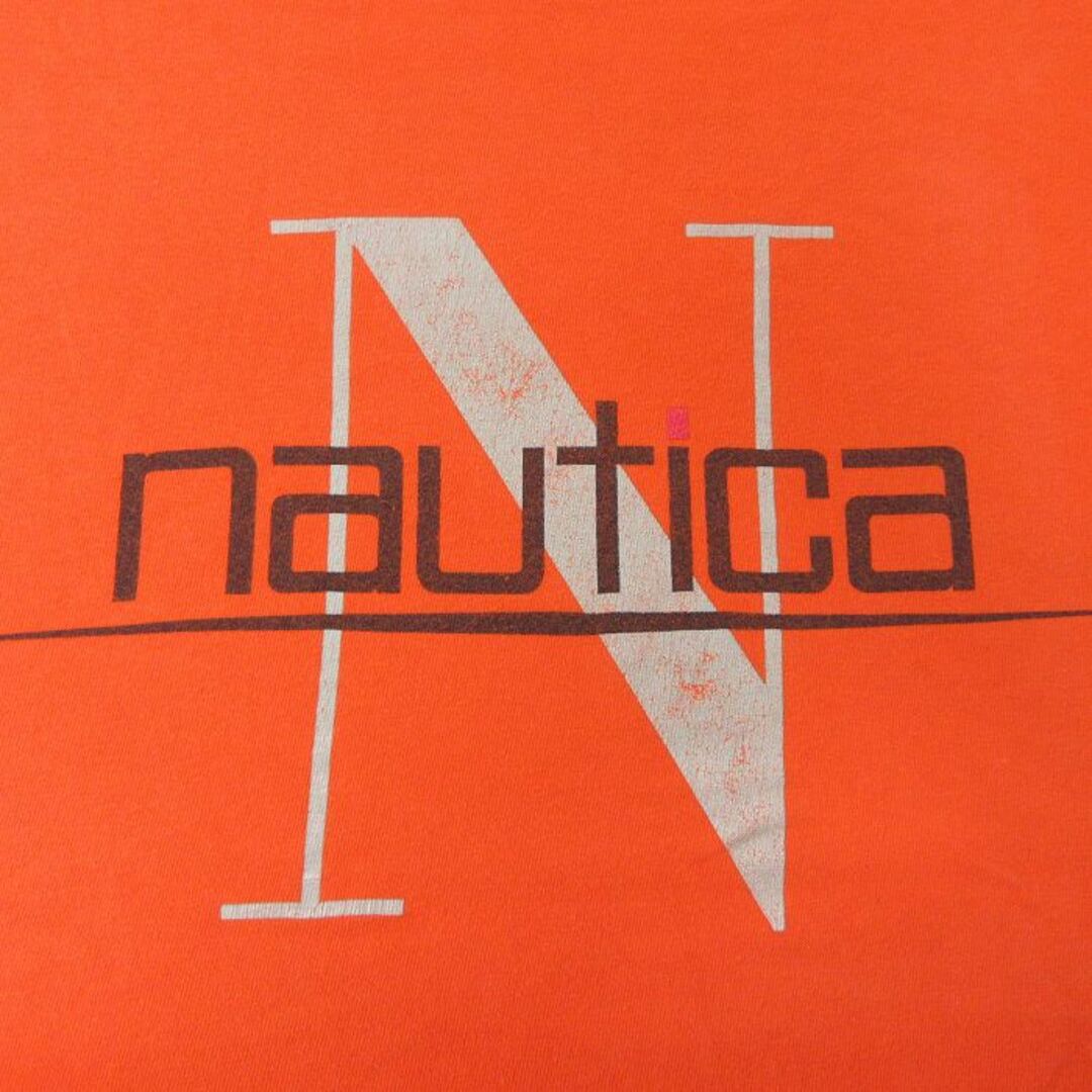 NAUTICA(ノーティカ)のXL★古着 ノーティカ NAUTICA 半袖 ビンテージ ブランド Tシャツ メンズ 90年代 90s ビッグロゴ 大きいサイズ コットン クルーネック USA製 オレンジ 23aug22 中古 メンズのトップス(Tシャツ/カットソー(半袖/袖なし))の商品写真