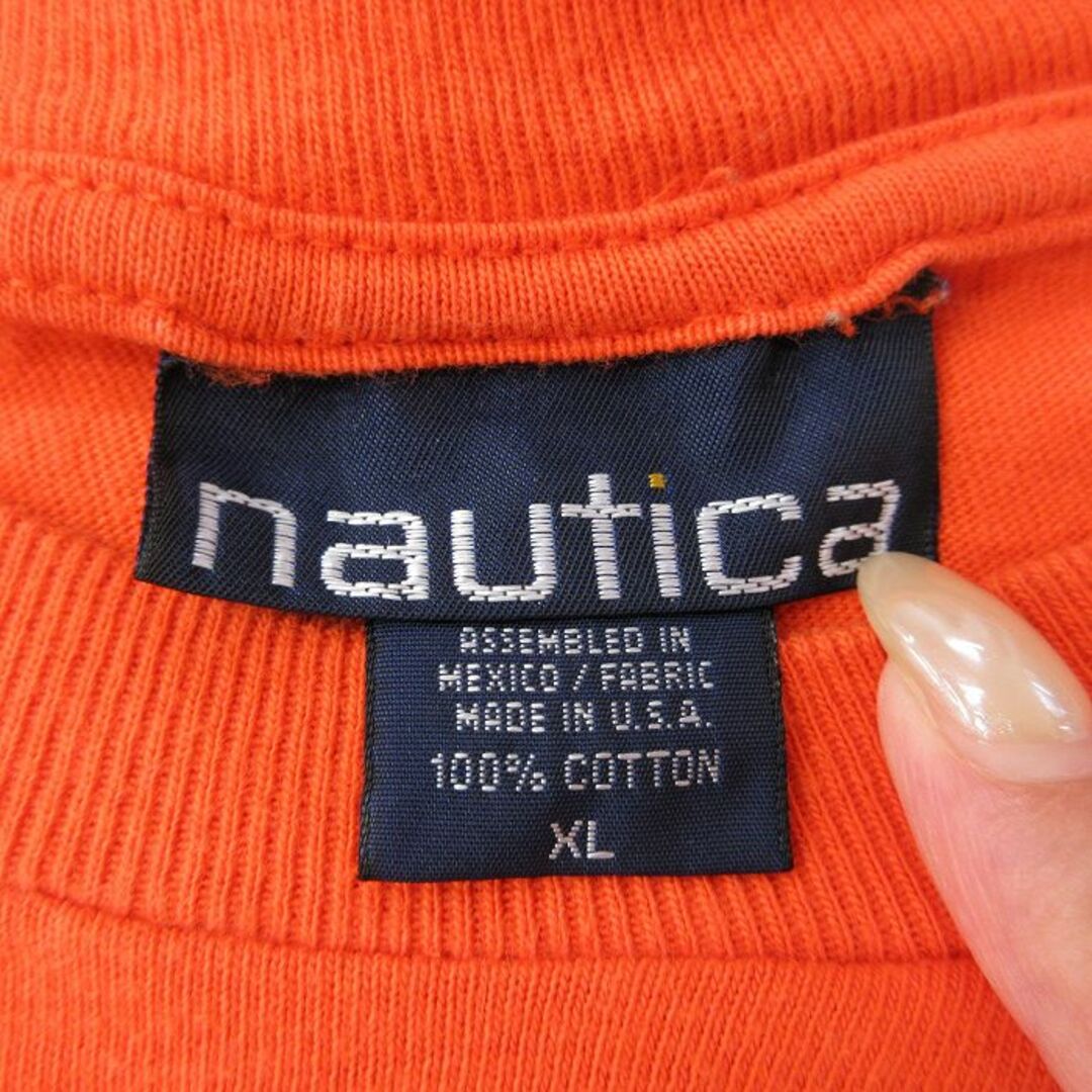 NAUTICA(ノーティカ)のXL★古着 ノーティカ NAUTICA 半袖 ビンテージ ブランド Tシャツ メンズ 90年代 90s ビッグロゴ 大きいサイズ コットン クルーネック USA製 オレンジ 23aug22 中古 メンズのトップス(Tシャツ/カットソー(半袖/袖なし))の商品写真