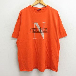 ノーティカ(NAUTICA)のXL★古着 ノーティカ NAUTICA 半袖 ビンテージ ブランド Tシャツ メンズ 90年代 90s ビッグロゴ 大きいサイズ コットン クルーネック USA製 オレンジ 23aug22 中古(Tシャツ/カットソー(半袖/袖なし))