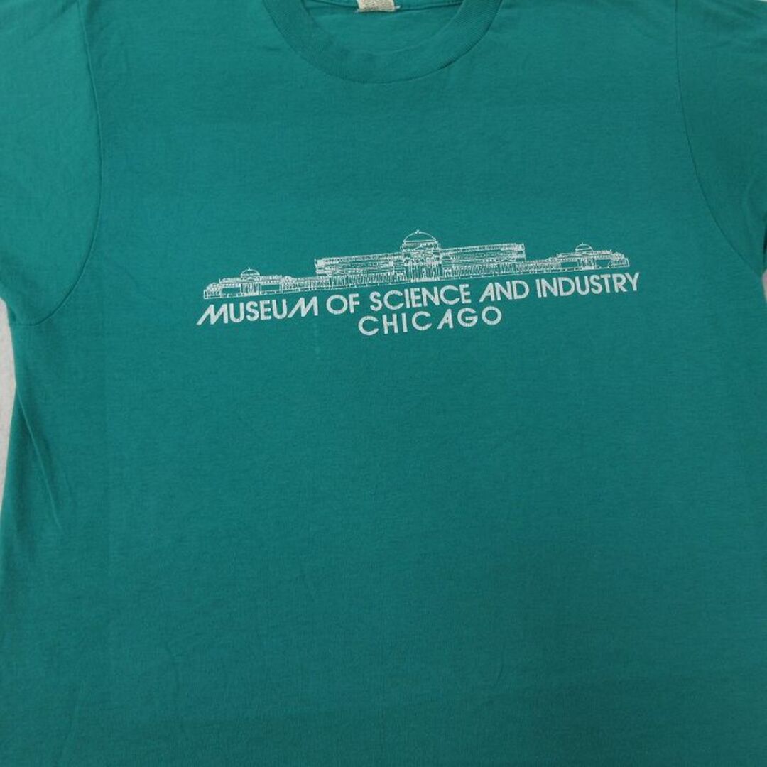 SCREEN STARS(スクリーンスターズ)のM★古着 スクリーンスターズ 半袖 ビンテージ Tシャツ メンズ 80年代 80s ミュージアム シカゴ クルーネック USA製 緑 グリーン 23aug22 中古 メンズのトップス(Tシャツ/カットソー(半袖/袖なし))の商品写真