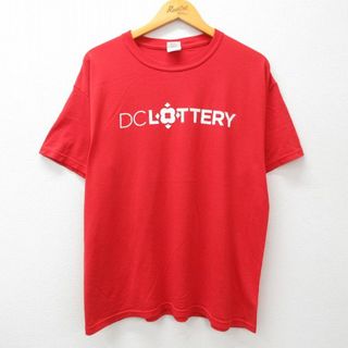 XL★古着 半袖 ビンテージ Tシャツ メンズ 00年代 00s DC LOTTERY クルーネック 赤 レッド 23aug24 中古(Tシャツ/カットソー(半袖/袖なし))