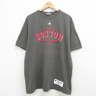 マジェスティック(Majestic)のXL★古着 マジェスティック 半袖 ビンテージ Tシャツ メンズ 00年代 00s MLB ボストンレッドソックス コットン クルーネック グレー メジャーリーグ ベースボール 野球 23aug24 中古(Tシャツ/カットソー(半袖/袖なし))