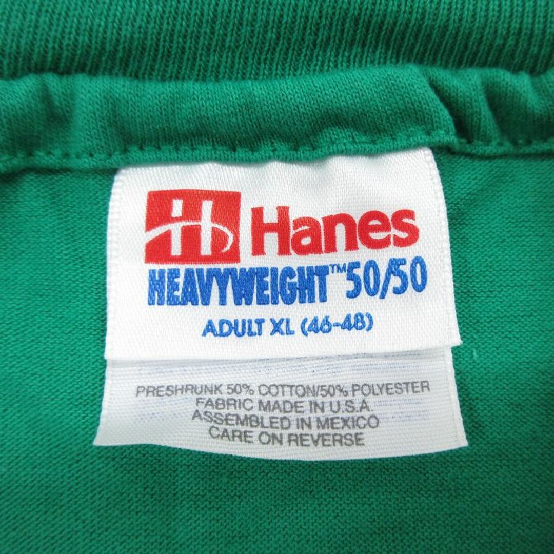 Hanes(ヘインズ)のXL★古着 ヘインズ Hanes 半袖 ビンテージ Tシャツ メンズ 90年代 90s Tis Hersele 大きいサイズ クルーネック 緑 グリーン 23aug24 中古 メンズのトップス(Tシャツ/カットソー(半袖/袖なし))の商品写真