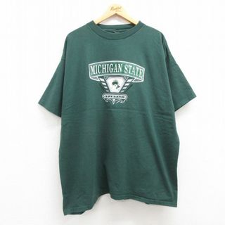 XL★古着 半袖 ビンテージ Tシャツ メンズ 00年代 00s ミシガンスパルタンズ 刺繍 大きいサイズ クルーネック 緑 グリーン 23aug24 中古(Tシャツ/カットソー(半袖/袖なし))