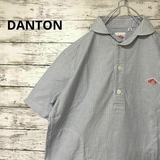 ダントン(DANTON)のDANTON ストライプ柄プルオーバーシャツ 半袖シャツ 丸襟 ロゴ 定番(シャツ)