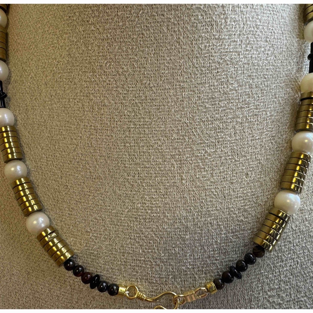 天然トルマリン淡水真珠+海水黒蝶真珠+天然石ネックレス　 レディースのアクセサリー(ネックレス)の商品写真