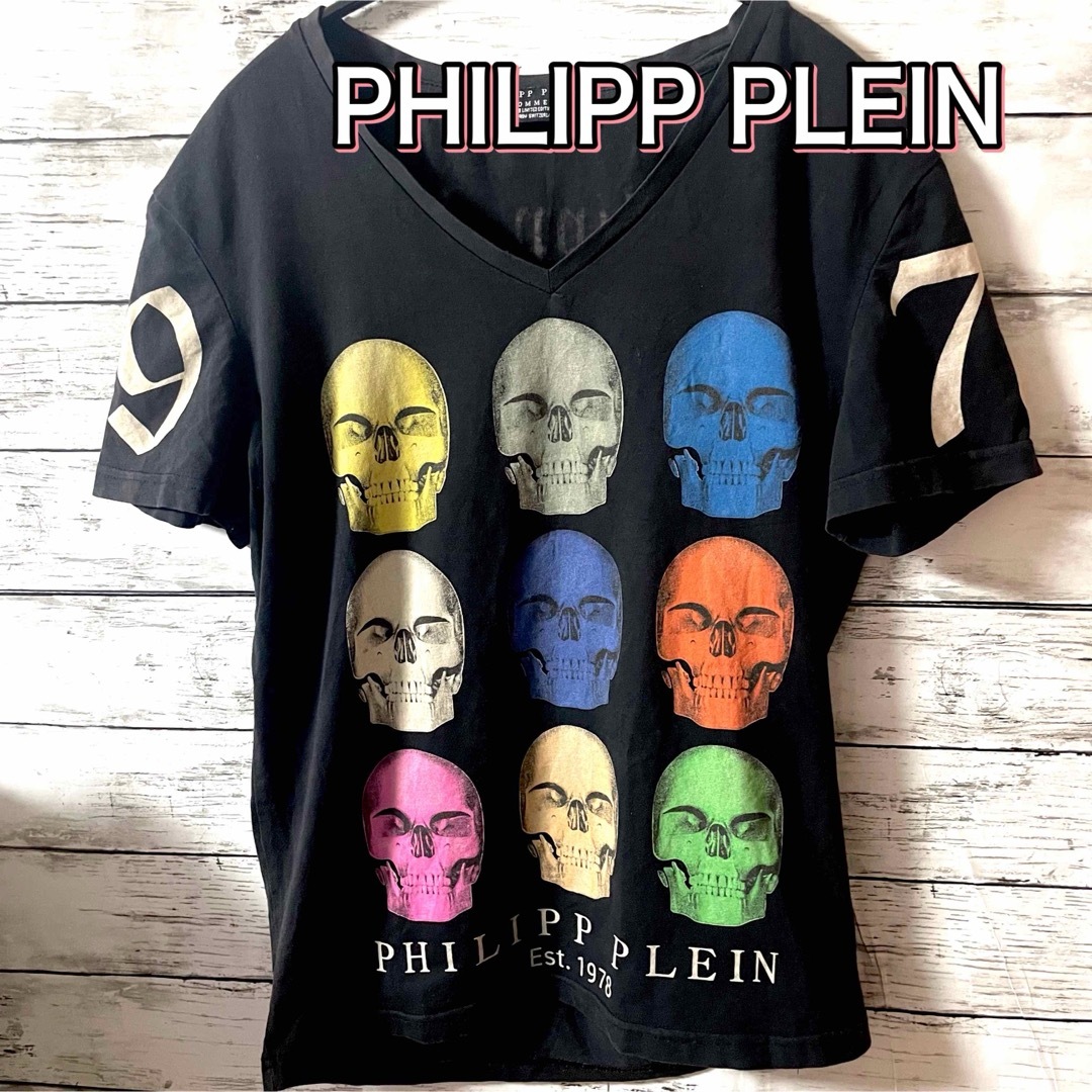 【レアカラフル】PHILIPP PLEIN スカルTシャツ　Lsize 1978 レディースのトップス(Tシャツ(半袖/袖なし))の商品写真