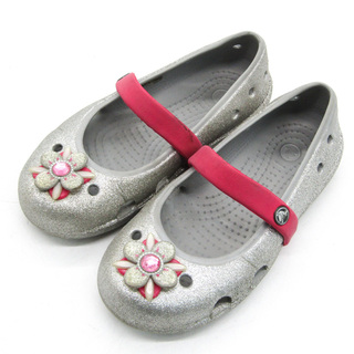 クロックス サンダル 花 ラメ スニーカー シューズ 靴 キッズ 女の子用 C11サイズ シルバー Crocs(サンダル)