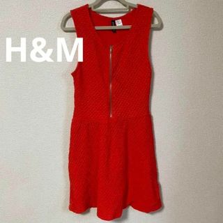 H&M - 567 H&M ワンピース ノースリーブ チャック 朱色 綿100%