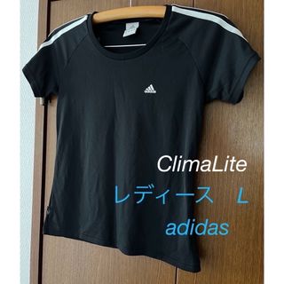 アディダス(adidas)のadidas 3stripe black Tシャツ　吸汗速乾レディース　Lサイズ(トレーニング用品)