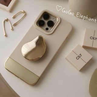 韓国♡高級感♪ モノトーン plump motif グリップ iphoneケース(iPhoneケース)