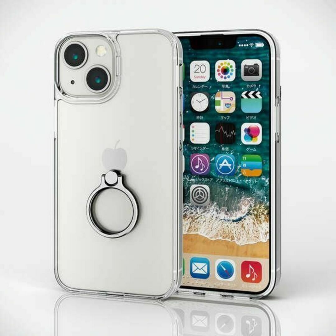 ELECOM(エレコム)のiPhone 13 mini 用 リング付 ハイブリッドケース シルバー スマホ/家電/カメラのスマホアクセサリー(iPhoneケース)の商品写真