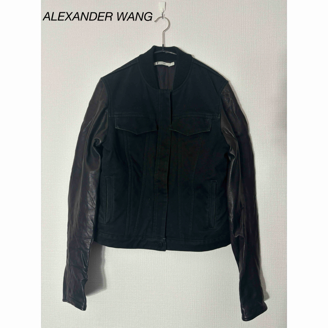 Alexander Wang(アレキサンダーワン)の希少 ALEXANDER WANG 本革 切り返し ショート丈デニムジャケット メンズのジャケット/アウター(Gジャン/デニムジャケット)の商品写真