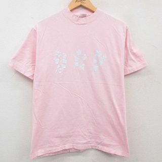 ヘインズ(Hanes)の古着 ヘインズ Hanes 半袖 Tシャツ レディース 80年代 80s 花 コットン クルーネック USA製 ピンク 23aug28 中古(ミニワンピース)