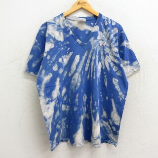 古着 ナイキ NIKE 半袖 ビンテージ Tシャツ レディース 90年代 90s ワンポイントロゴ コットン Vネック USA製 青 ブルー ブリーチ加工 23aug28 中古