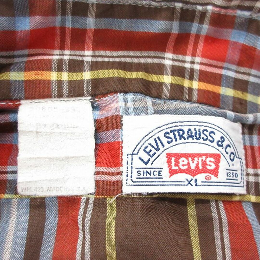 Levi's(リーバイス)のXL★古着 リーバイス Levis 長袖 ブランド シャツ メンズ 70年代 70s 大きいサイズ USA製 茶他 ブラウン チェック 23aug26 中古 トップス メンズのトップス(シャツ)の商品写真