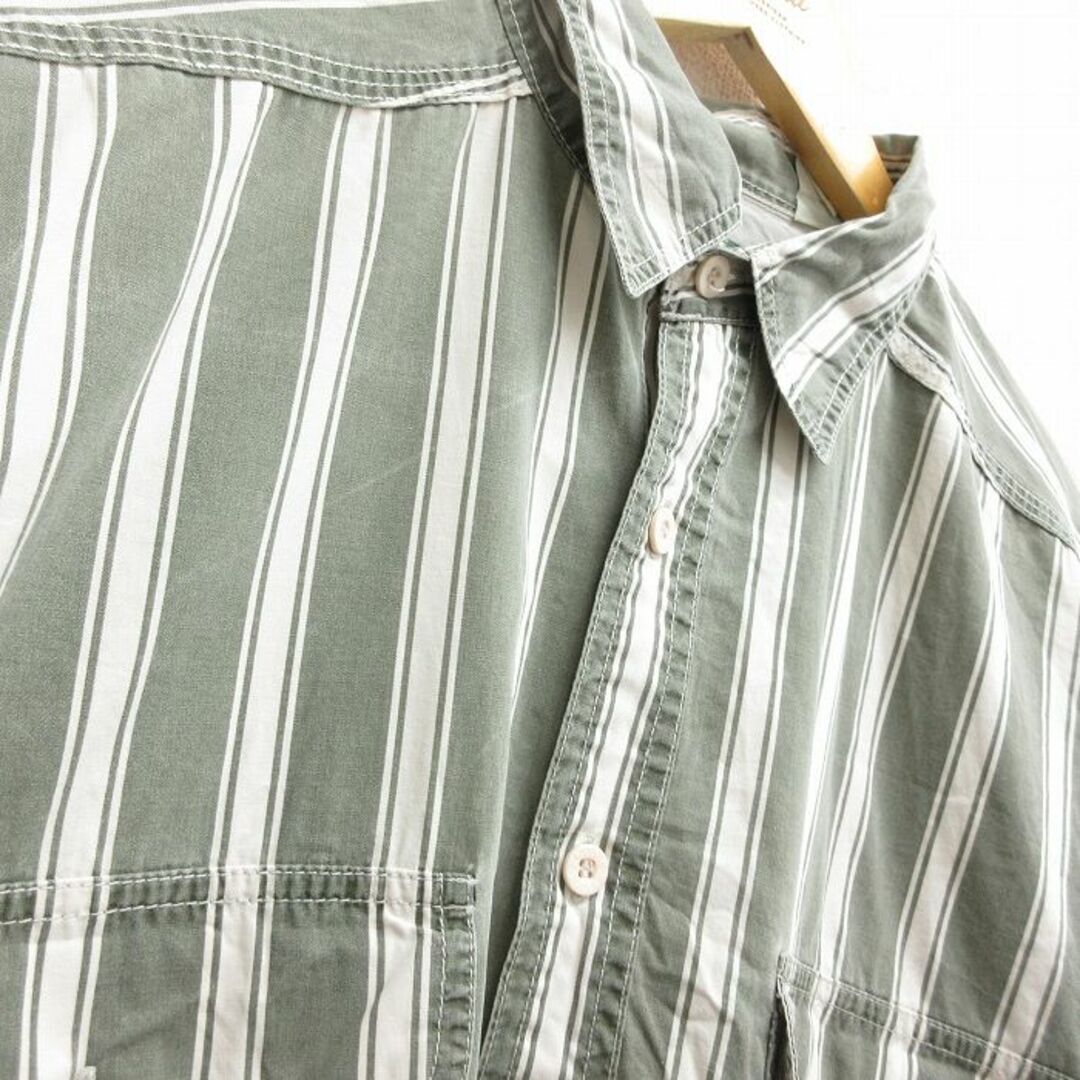 XL★古着 リーバイス Levis 長袖 ブランド シャツ メンズ 00年代 00s 大きいサイズ コットン 緑他 グリーン ストライプ  23aug26 中古 トップス