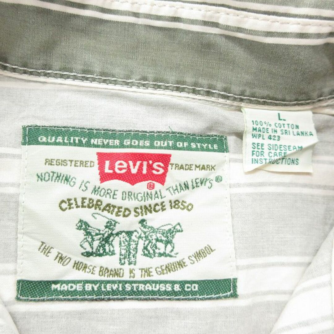 Levi's(リーバイス)のXL★古着 リーバイス Levis 長袖 ブランド シャツ メンズ 00年代 00s 大きいサイズ コットン 緑他 グリーン ストライプ 23aug26 中古 トップス メンズのトップス(シャツ)の商品写真