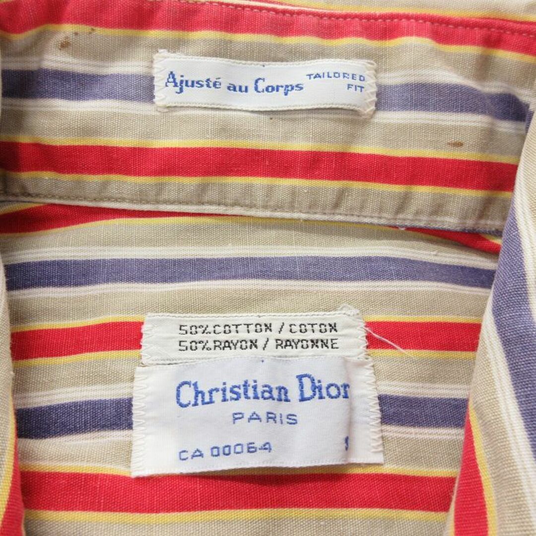 Christian Dior(クリスチャンディオール)のS★古着 クリスチャンディオール Christian Dior 長袖 ブランド シャツ メンズ 70年代 70s 赤他 レッド ストライプ 23aug28 中古 トップス メンズのトップス(シャツ)の商品写真